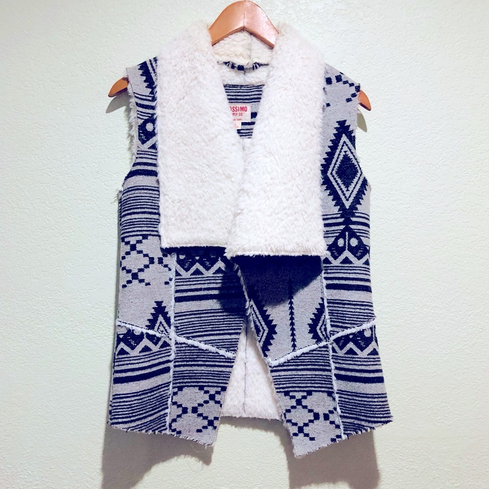 Vintage MOSSIMO Vest Small Fair Isle Wool Fur Cabin Outdoor Y2K